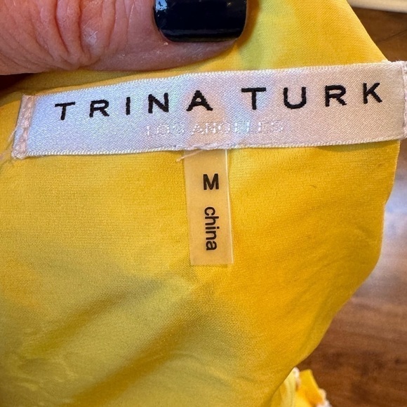 TRINA TURK Rancho sequin yellow & white floral tie back halter top size medium - Picture 3 of 11